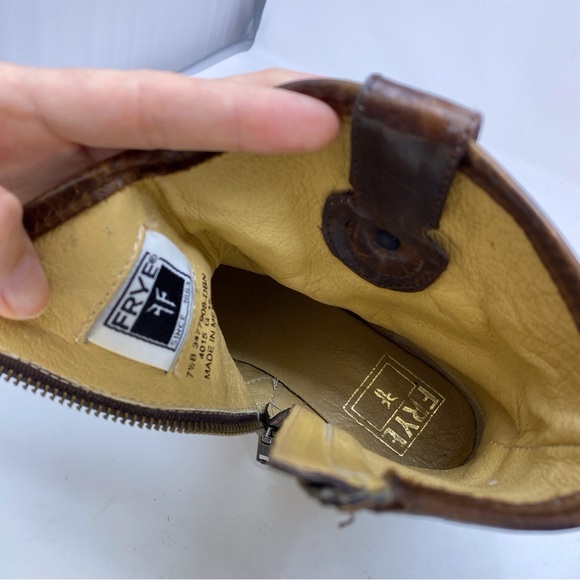 FRYE Melissa Women's 7.5 B Brown Genuine Leather Ankle Boots Cowgirl Zip Up - Picture 11 of 16